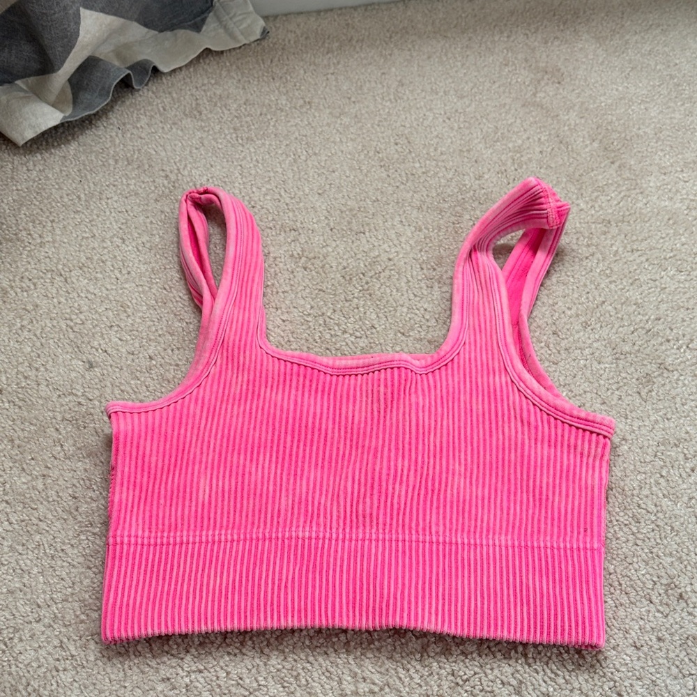 Zenana Outfitters Bright Pink Ribbed Crop Top